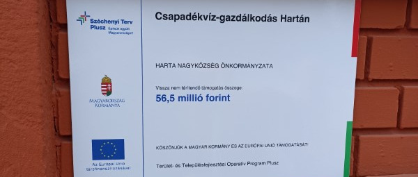 Indul a Csapadékvíz-gazdálkodás Hartán című projekt – 56,5 milliós TOP-os forrás áll rendelkezésre
